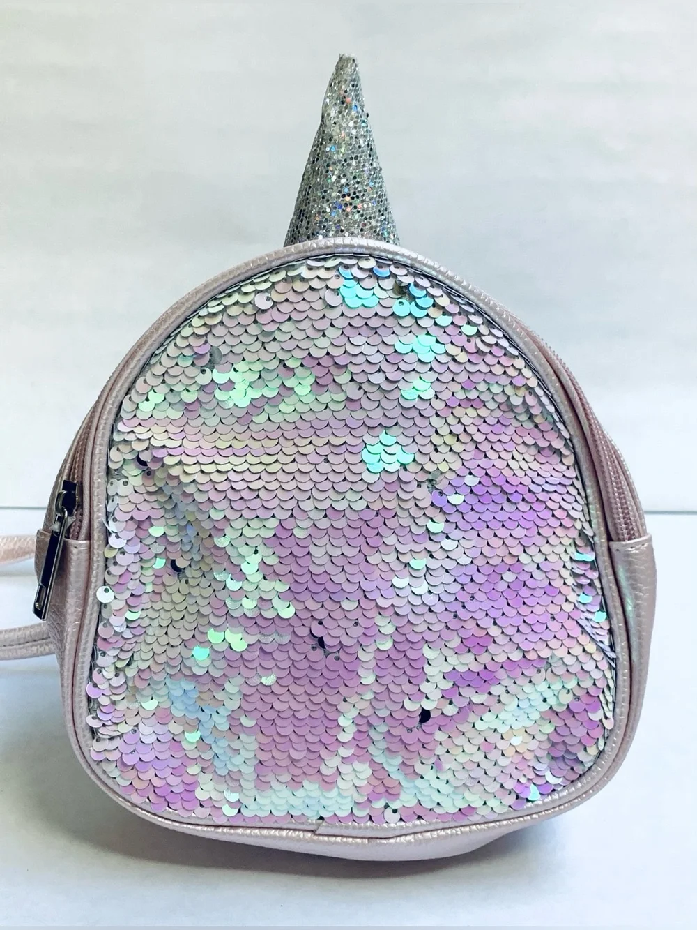 NWT UNICORN Mini Backpack Purse Pink iridescent glitter sequins adjustable
